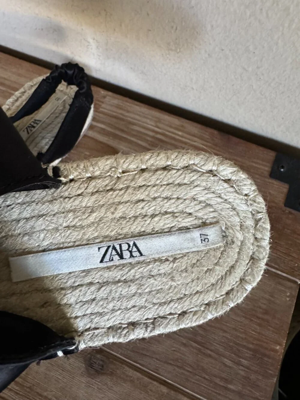 ZARA Black Satin Bow Square Toe Box Maryjane Sling Back Espadrille Flats Size 37